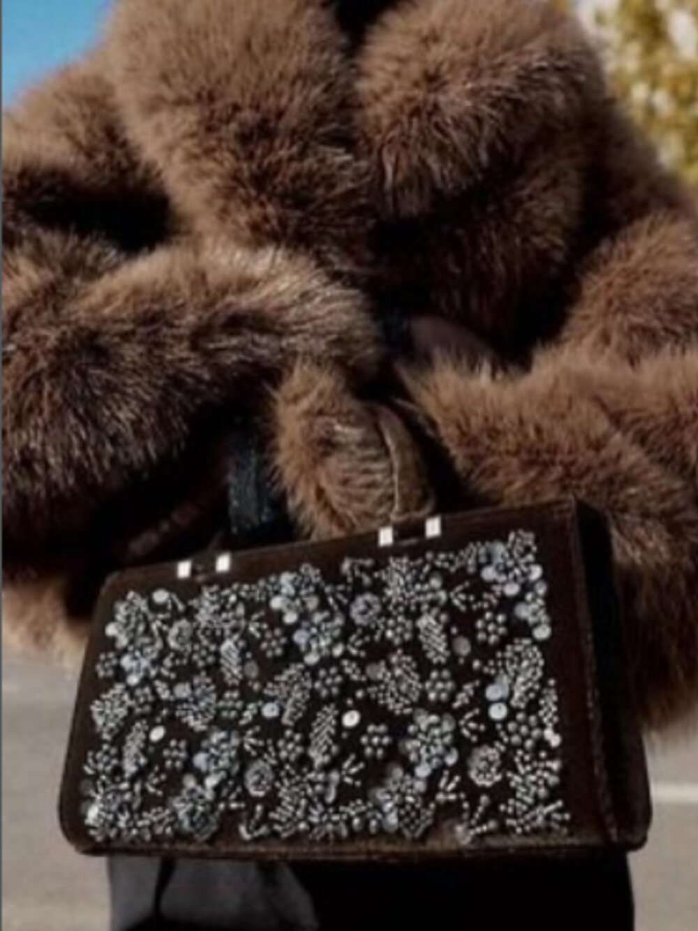 ZARA Crystal Embellished Brown Velvet Mini Bag | NWOT